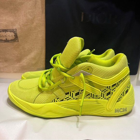 MCM Neon Yellow Geometric Sneakers - Picture 2 of 9
